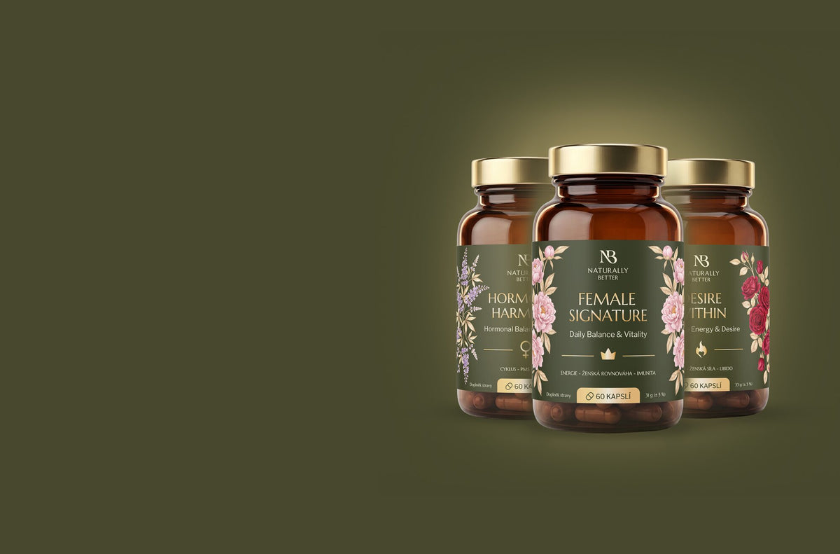 Adaptogenní směsi Naturally Better Hormonal Harmony, Female Signature a Desire Within